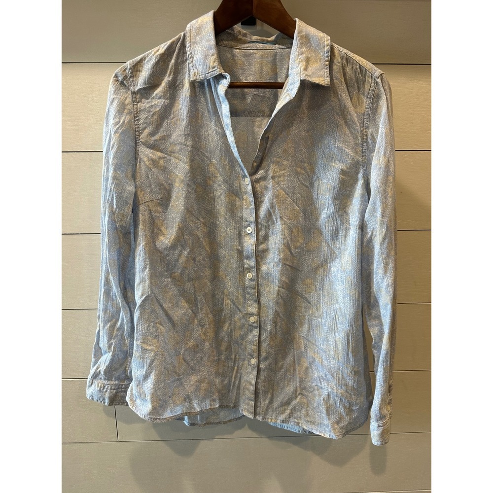 J.McLaughlin Womens Blue Snakeskin Print Cotton Button Down Blouse Shirt Size 10